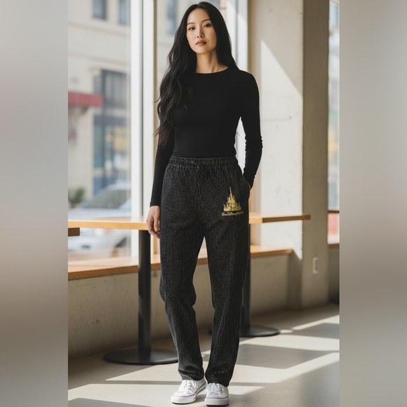 Walt Disney Pants - Walt Disney World Sprit Jersey black with gold glitter stripe lounge pants XXL